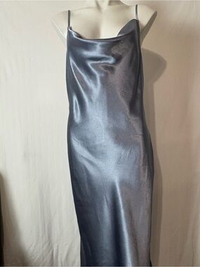 Birdie Grey Satin Cowl Neck Slip Dress - Light icy blue